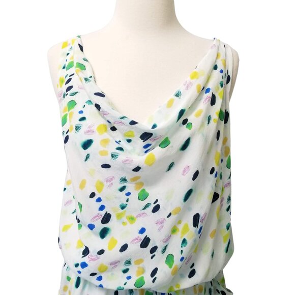 Axara Paris Dress 100% Silk Size 42 White Multicolor Cowl Neck Sleeveless Y2K - Picture 8 of 13